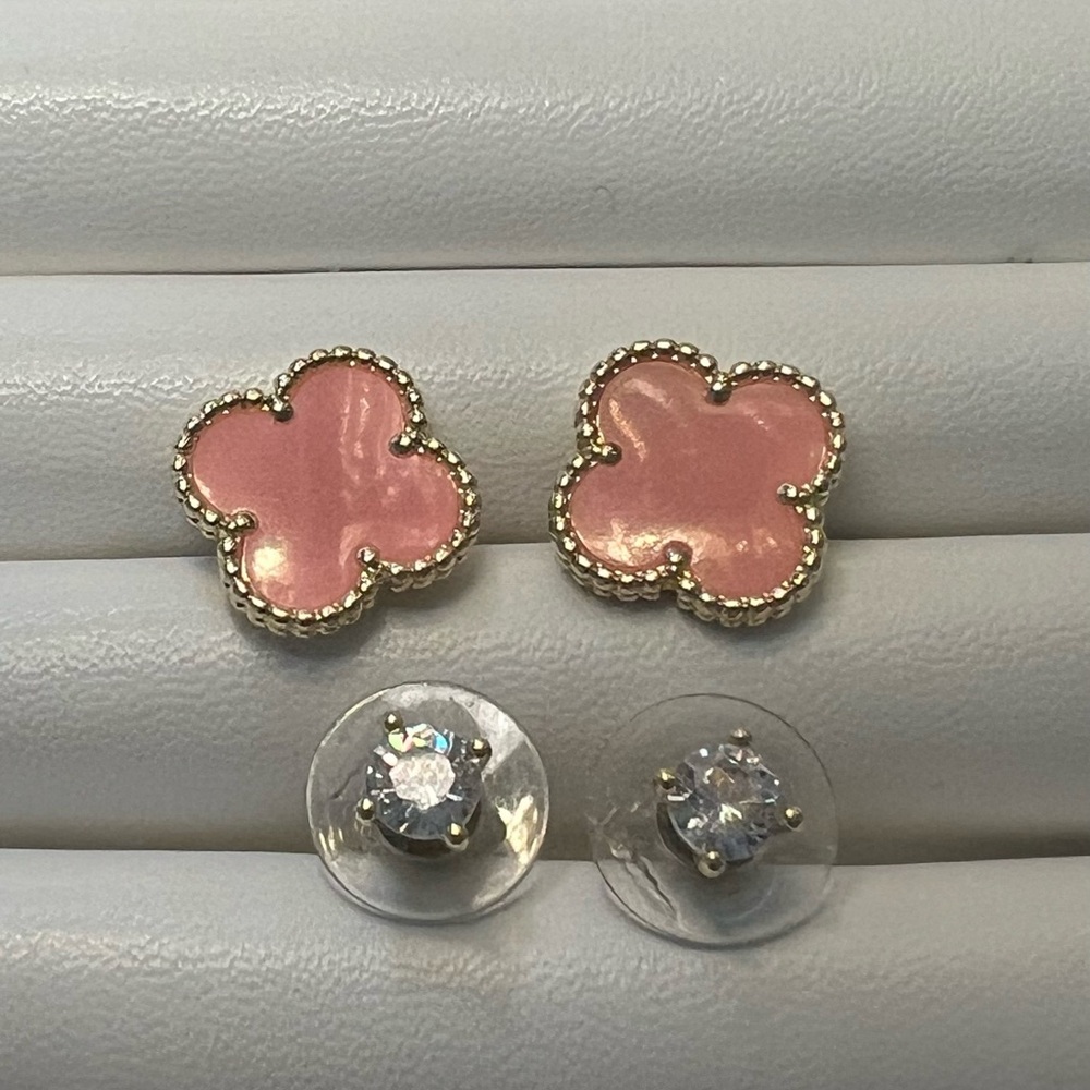 Pink and Gold Flower Earrings + studs